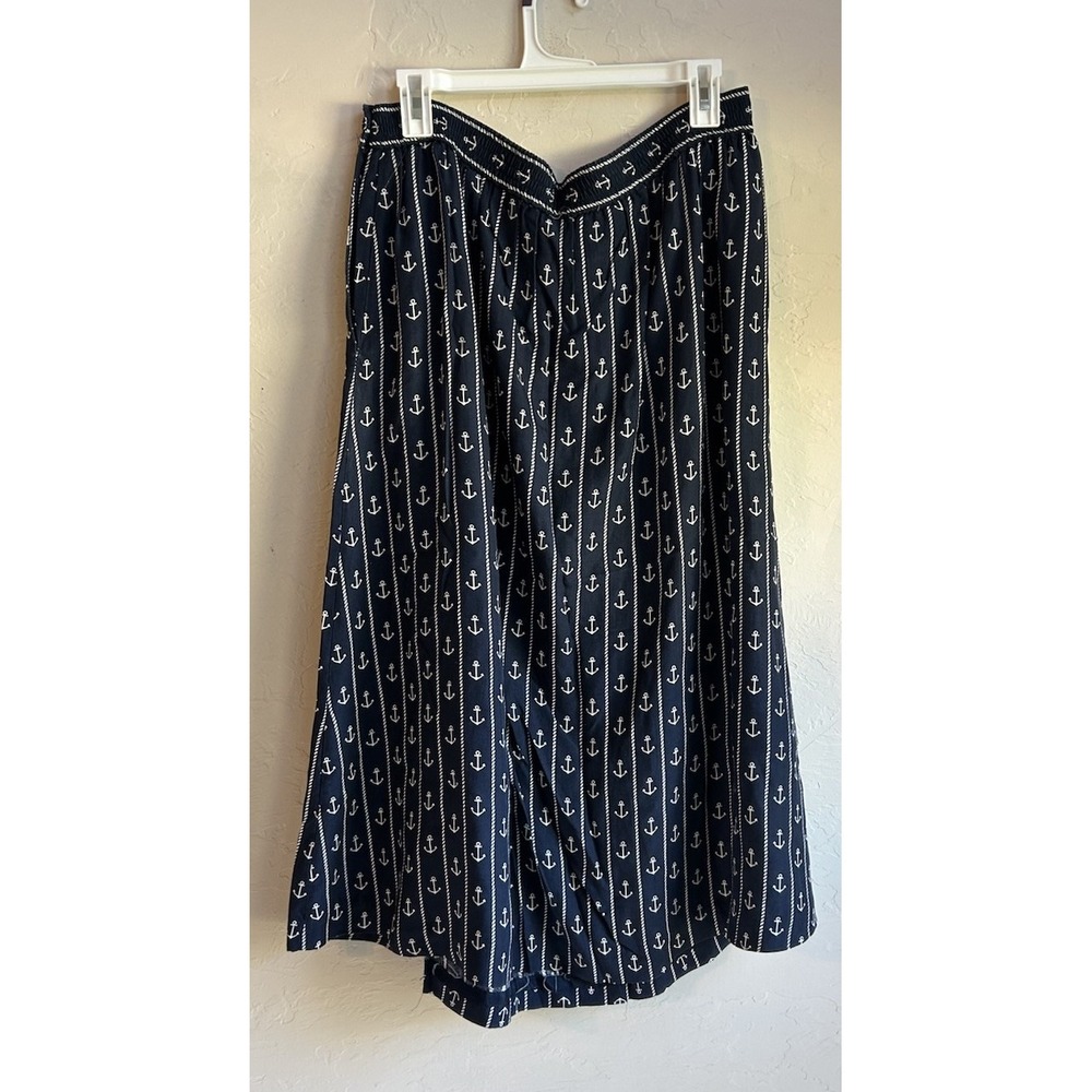 Vintage Bechamel Anchor Print Pleated Midi Maxi Skirt 12 Nautical Preppy Money - Picture 2 of 5